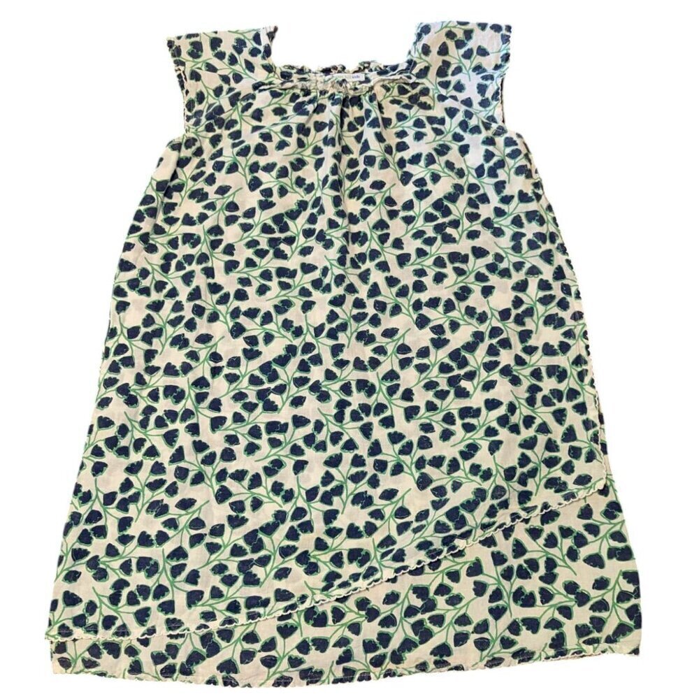 Garnet Hill Flower Linen Shift Dress Ruffle Neck Kids 14‎ Boho Cottagecore